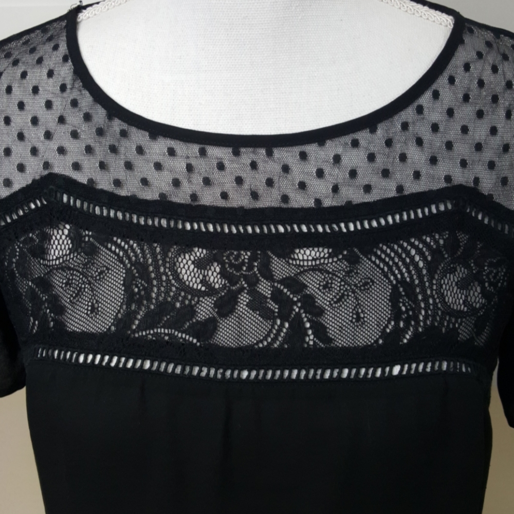 Ro&De Black Lace Mesh Puff Sleeve Blouse Size Small - Picture 3 of 7
